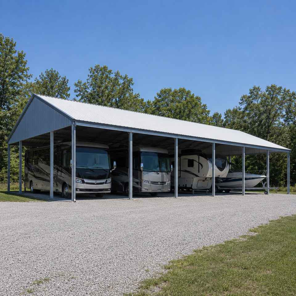 50x70 metal RV / boat cover — long covered RV and boat storage