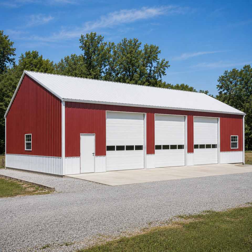 50x70 metal workshop — large workshop with multiple roll-ups & windows