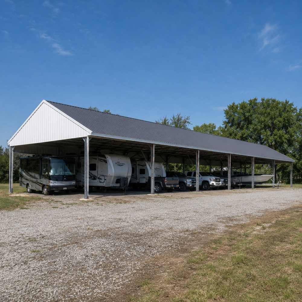 60x100 metal garage — large fleet garage with multiple roll-up bay doors
