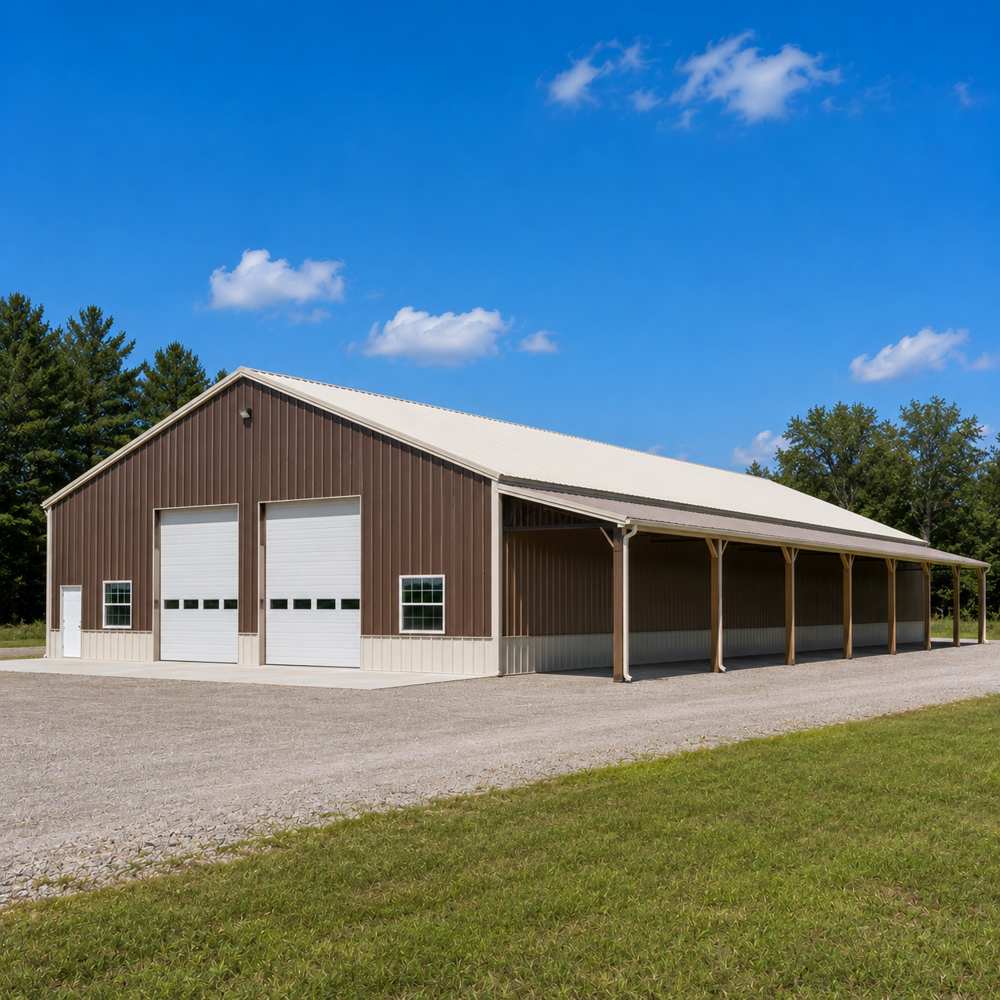 60x100 metal building with long lean-to — steel building with long side lean-to