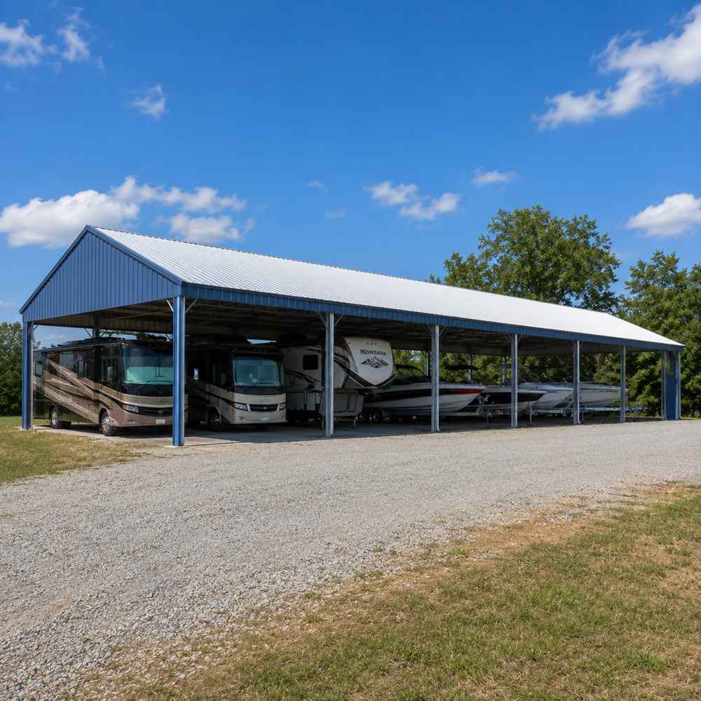 60x100 metal RV / boat cover — long covered RV and boat storage