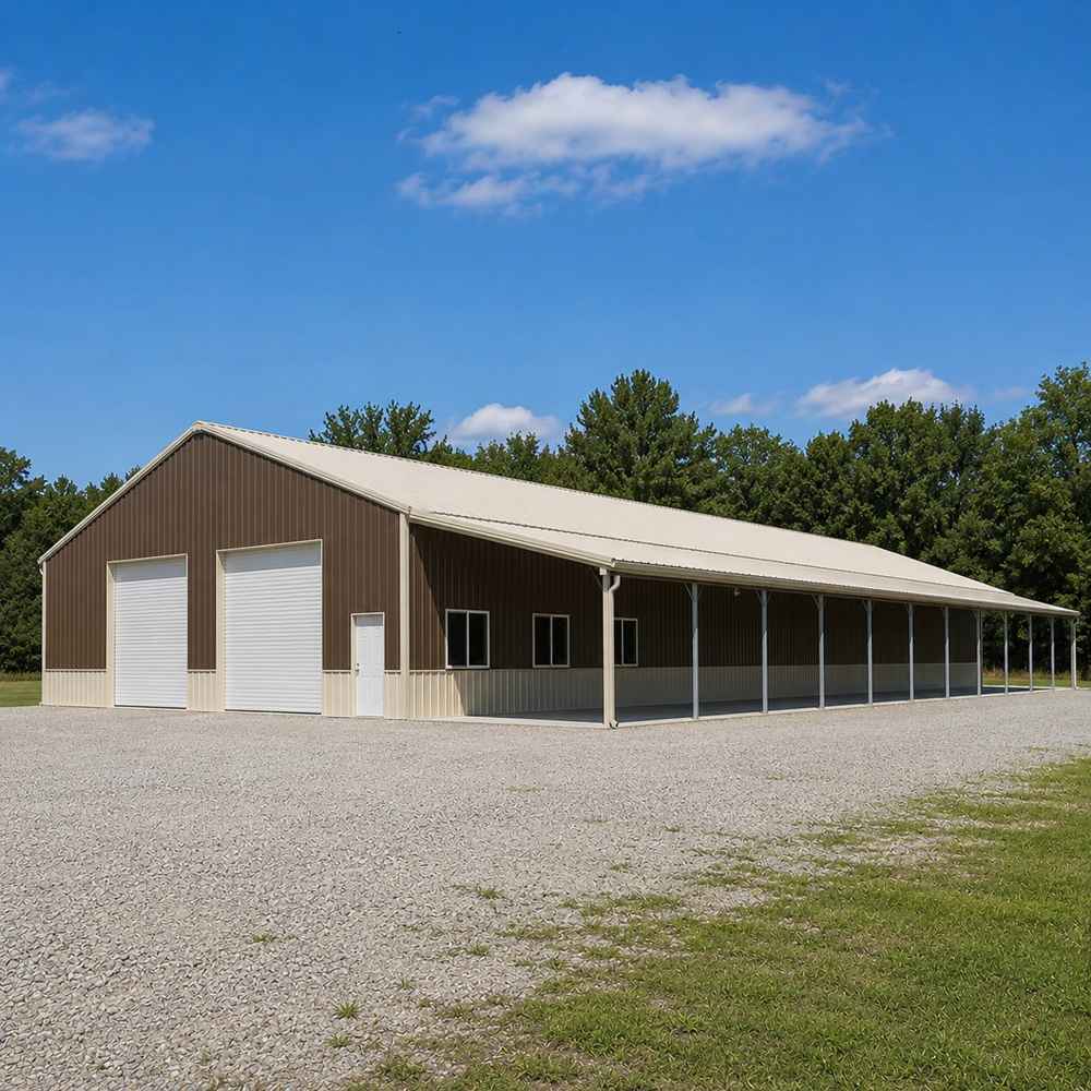 60x120 metal building with long lean-to — steel building with long side lean-to