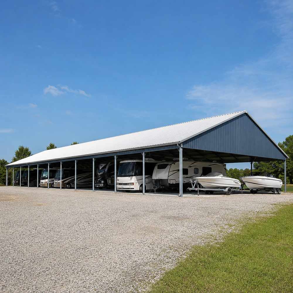 60x120 metal RV / boat cover — long covered RV and boat storage