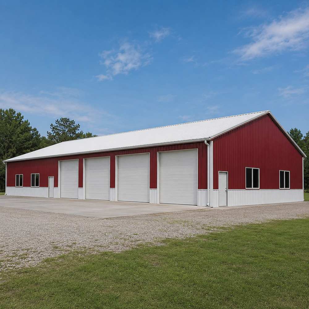 60x120 metal workshop — large industrial workshop with multiple roll-ups