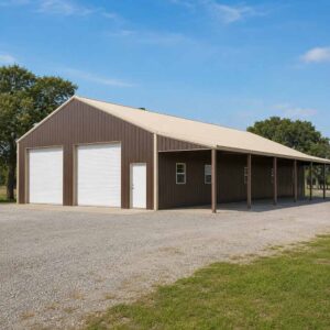 60x40 metal building with long lean-to, steel building with side lean-to