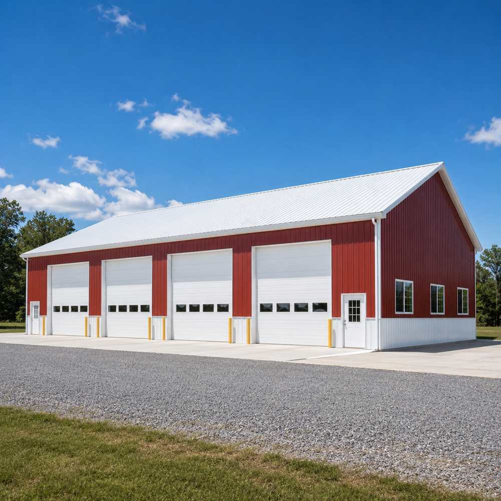 60x80 metal building with long lean-to — steel building with long side lean-to