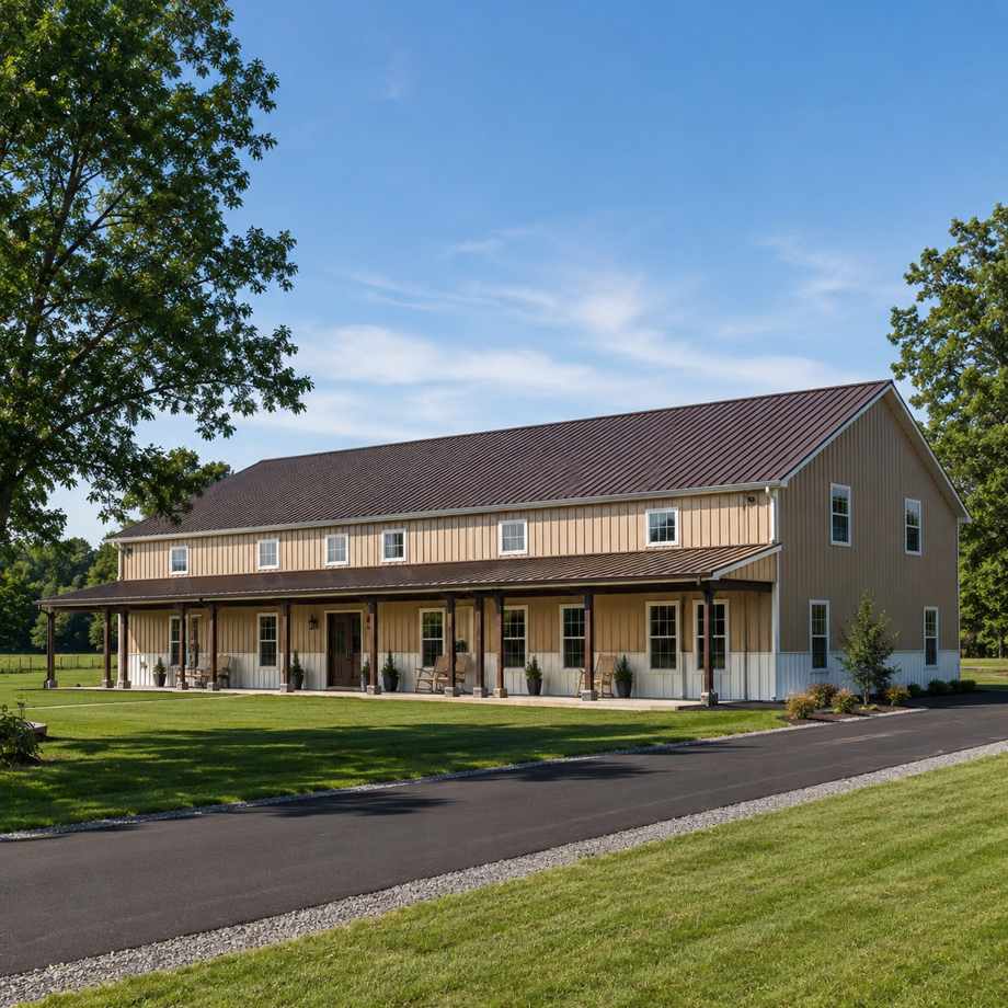 60x80 metal residential building — large steel barndominium estate