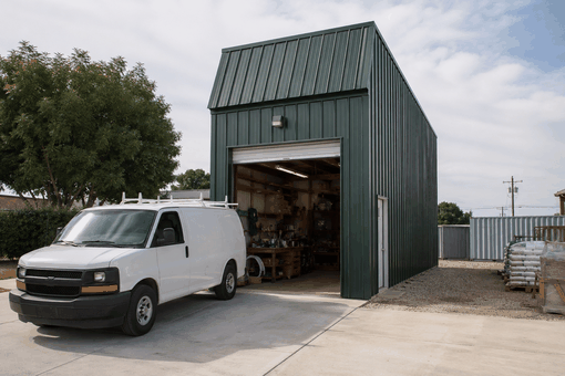 single-car garage with workshop bench + seasonal storage