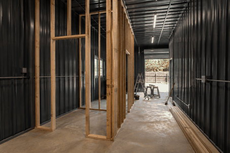 single-row horse stall shedrow + seasonal storage