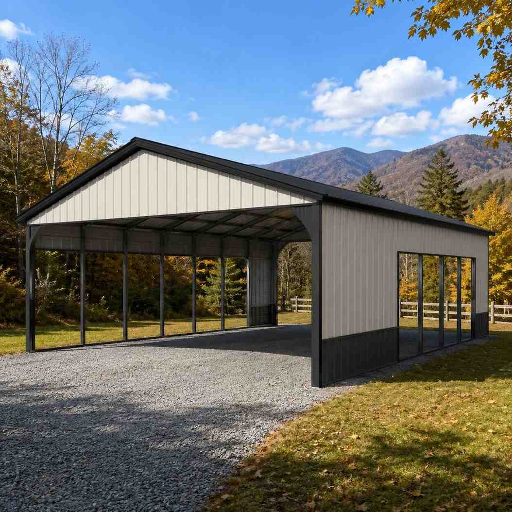 garage with lean-to + seasonal storage