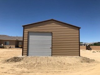 Custom 24×46 metal building from Steel and Stud, engineered with engineered roof and side panels — Stevenson Cale customer install