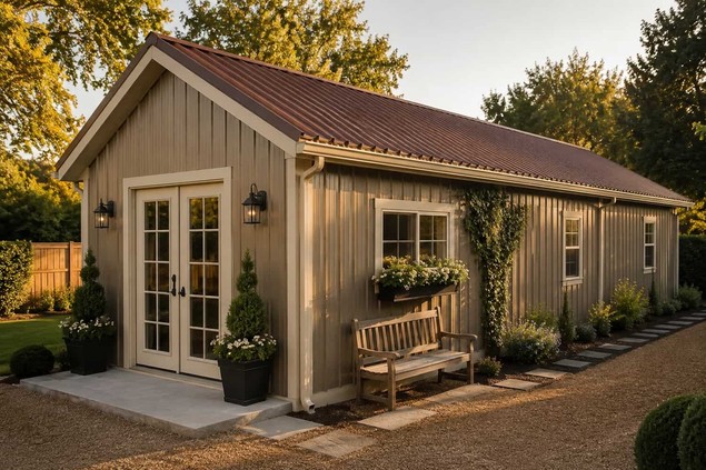 backyard home office + seasonal storage